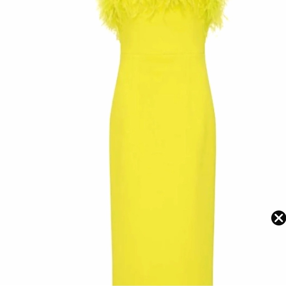 Rebecca Vallance Vibrant Yellow Midi Dress with Feather Detail